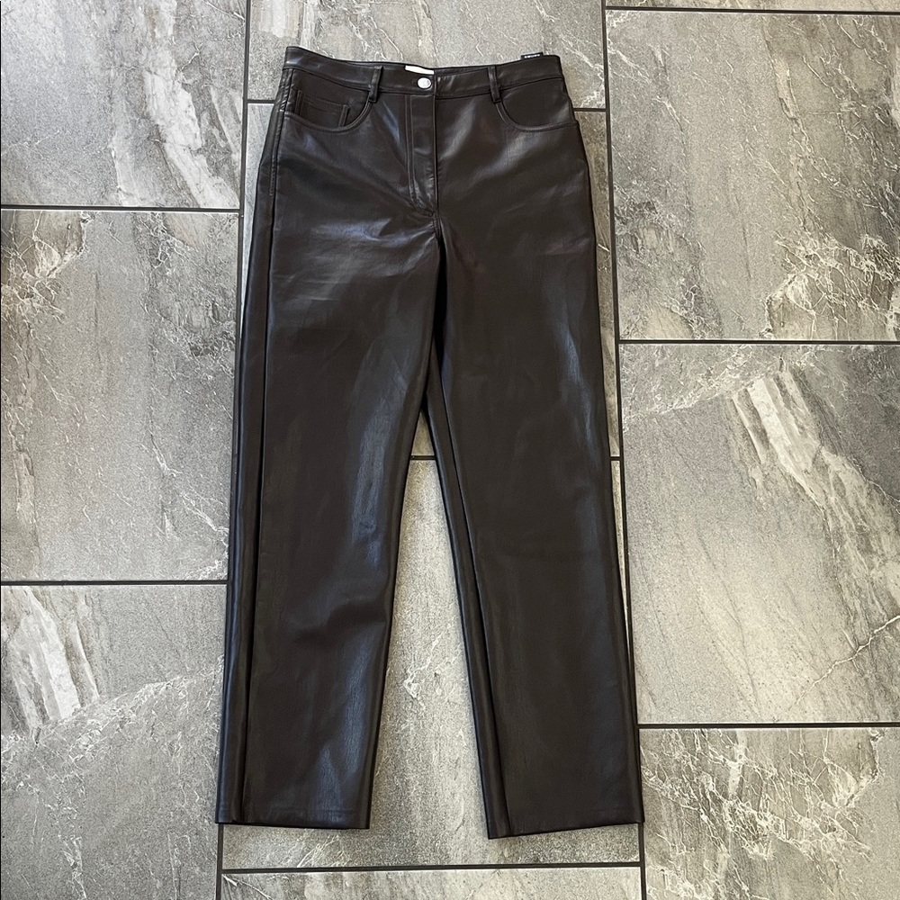 🤎 Wilfred | Aritzia | Vegan leather chocolate brown pants Melina Size Small